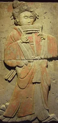 Terracotta stele with musician, Tang Dynasty
