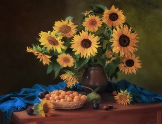 Autumn Sunflowers and Plums
