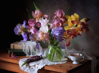 Colorful Irises Still Life