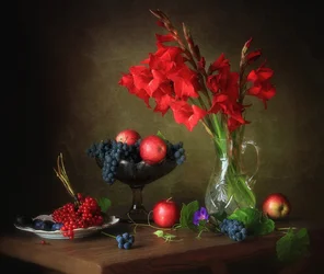 Gladiolus and Ripe Fruit