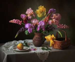 Irises and Lupines Still Life
