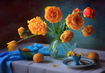 Vibrant Tulips and Lemons