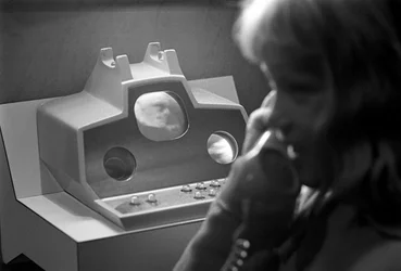 Demonstration of futuristic Picturephone communications technology at Seattle World