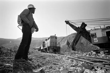 Loading copper ore at Morenci mine with radio control for Phelps Dodge Smelter Douglas Arizona