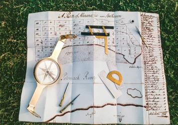 Surveying tools and map drawn by George Washington