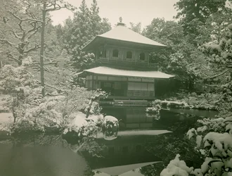 View of Ginkaku-ji Under the Snow in Kyoto, circa 1900 - 1915
