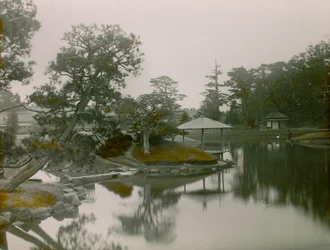 View of the Koraku-en Japanese Garden in Okayama, circa 1900 - 1915