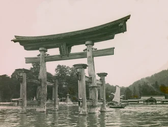 View of the Torii on the Island of Miyajima, circa 1900 - 1915