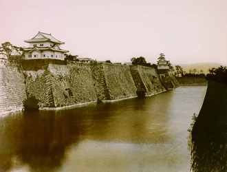 View of the Castle and Moat in Osaka, circa 1900 - 1915