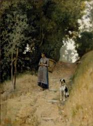 Peasant Woman with Carrying Basket and Dog