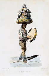 The Tambourine Man, Engraving by Giovanni Fusaro from a Drawing by Teodoro Duclere