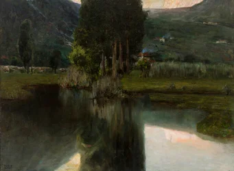 Lake with cypresses and houses, 1923