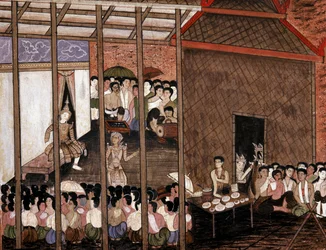 A crowd watches a theatrical performance