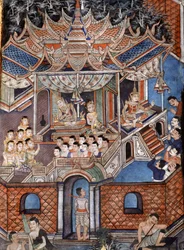 (detail) Murals of Viharn Laikam Portraying the Sang Thong Tales