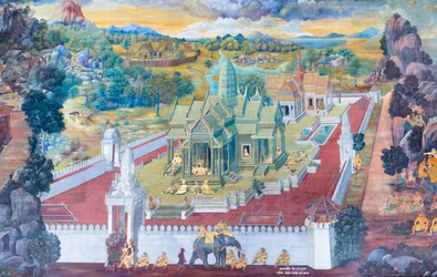 Mural Depicting Scenes from the Ramayana at Wat Phra Kaeo, the Royal Grand Palace, Bangkok, Thailand