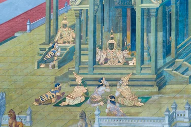 Mural Depicting Scenes from the Ramayana at Wat Phra Kaeo, the Royal Grand Palace, Bangkok, Thailand
