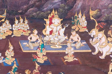 Mural Depicting Scenes from the Ramayana at Wat Phra Kaeo, the Royal Grand Palace, Bangkok, Thailand