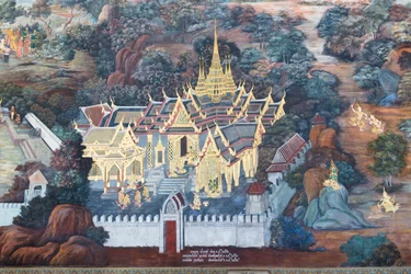 Mural Depicting Scenes from the Ramayana at Wat Phra Kaeo, the Royal Grand Palace, Bangkok, Thailand