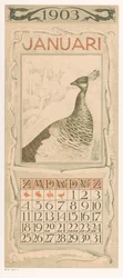 Calendar Page January with Peacock (Calendar 1903, 12 Lithographs by Th. v. Hoytema)