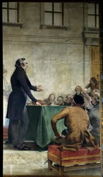 Francois Arago (1786-1853) giving a lecture on popular astronomy at the Royal Observatory of Paris. Painting by Theobald Chartran