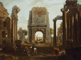 A Capriccio of Roman Ruins with the Arch of Titus and Figures