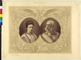 Emperor Franz Joseph I of Austria with Family (Commemorative Paper of the 40th Wedding Anniversary, 24 April 1854 - 1894)