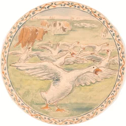 Grazing Cows and Cackling Geese (Draft for Ceramic Dish)