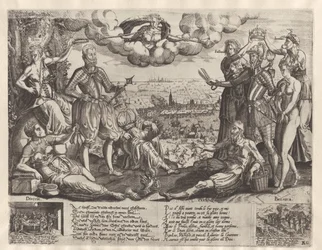 Comparison between Orange and Alva, with the Spanish Fury in the background, ca. 1577