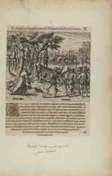 Columbus Takes Punishment from the Rebellious Spaniards, from book Americae, part four