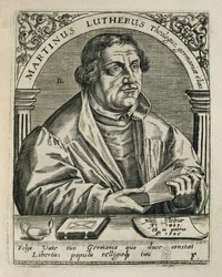 LUTHER, Martin (1483-1546). German religious reformer. Engraving. SPAIN. MADRID (AUTONOMOUS COMMUNITY). Madrid. National Library