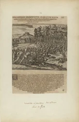 Moli Hispanos Adgrediuntur, Praefectum Eorum Cedunt: Tandeum.... (from book, Americae, part five)