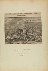 Outina Gallorum Auxilio Potanou Suum Hostem Superat. XIII. (from book, Americae, part two)