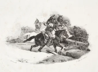 Cuirassiers charging an artillery battery