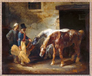 Two Postal Horses Before the Door of a Stable