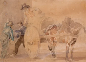 Three Men Unloading a Cart