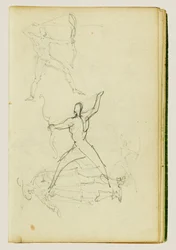 Three Studies of a Nude Man with Bow and Arrow, Standing Cavalier