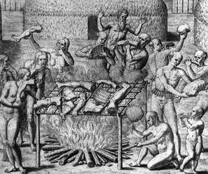 Anthropophage Meals: Cannibals in Brazil - in “Admirante Narratio Americae”, by Théodore de Bry