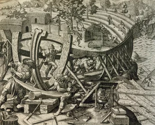 Spanish Seamen Building Caravel, from Historia Americae
