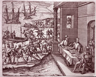 The Spanish conquistadores Francisco Pizarro, Diego de Almagro and Hernando de Luque joined forces to conquer Peru