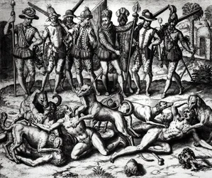 The Dogs of Vasco Nunez de Balboa Attacking the Indians