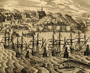 View of Port of Acapulco in Mexico, engraving from Historia Americae