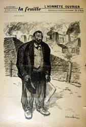 Drawing of a Poor Factory Worker Against an Industrial Landscape