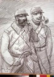 First World War: The Hairy in 1915, French soldiers. Drawing by Theophile Alexandre Steinlen
