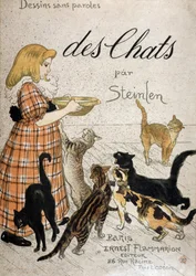 Girl Bringing a Milk Bowl to Cats - Cover 