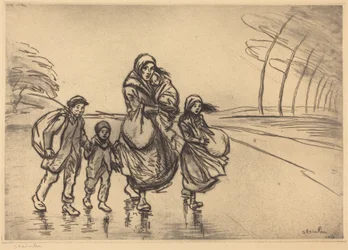In the Rain: Mother and Children