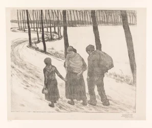 Man and Woman with Two Children Walking on a Country Road