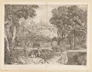Arcadian Landscape with Two Men and a Fruit-Bearing Woman
