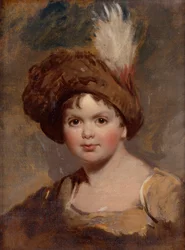 Portrait of a Young Boy in Brown Costume with a Plumed Hat