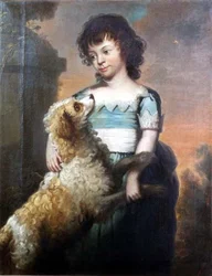 Portrait of a Girl in a Blue Dress with a Dog