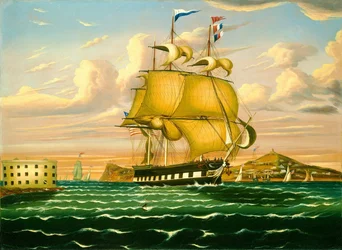 Packet Ship Passing Castle Williams, New York Harbor